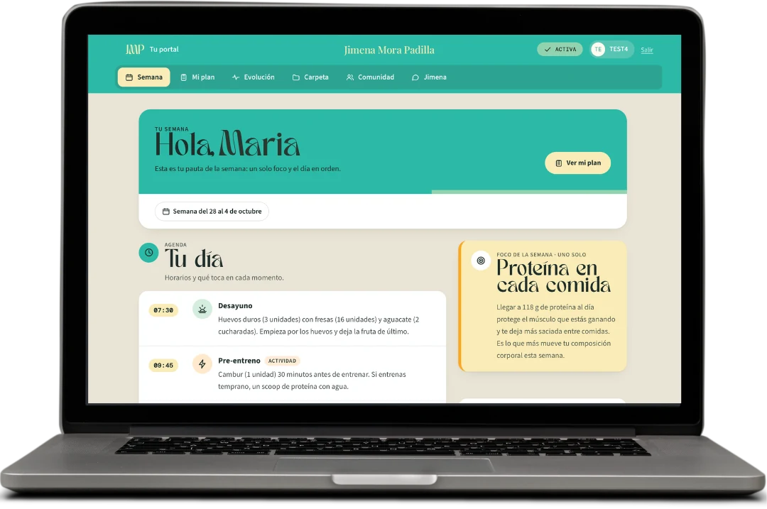 El portal de pacientes en una laptop: la semana con el foco y el día en orden
